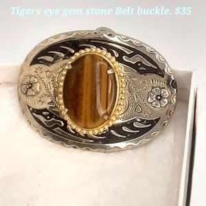 Tiger eye gem stone belt buckle